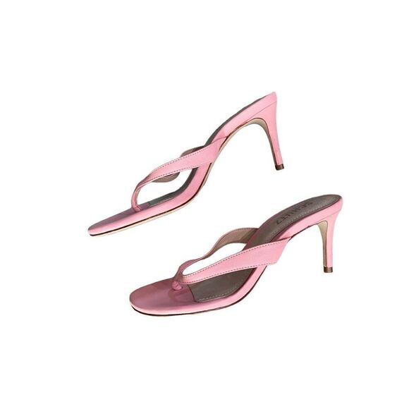 Schutz Napola Women Pink Leather Stiletto Heels Flip Flop Sandals Size 8.5B - Picture 1 of 8